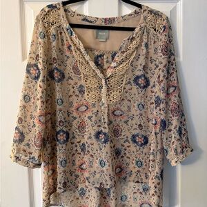 Maeve Beige and Blue Floral Lace Blouse